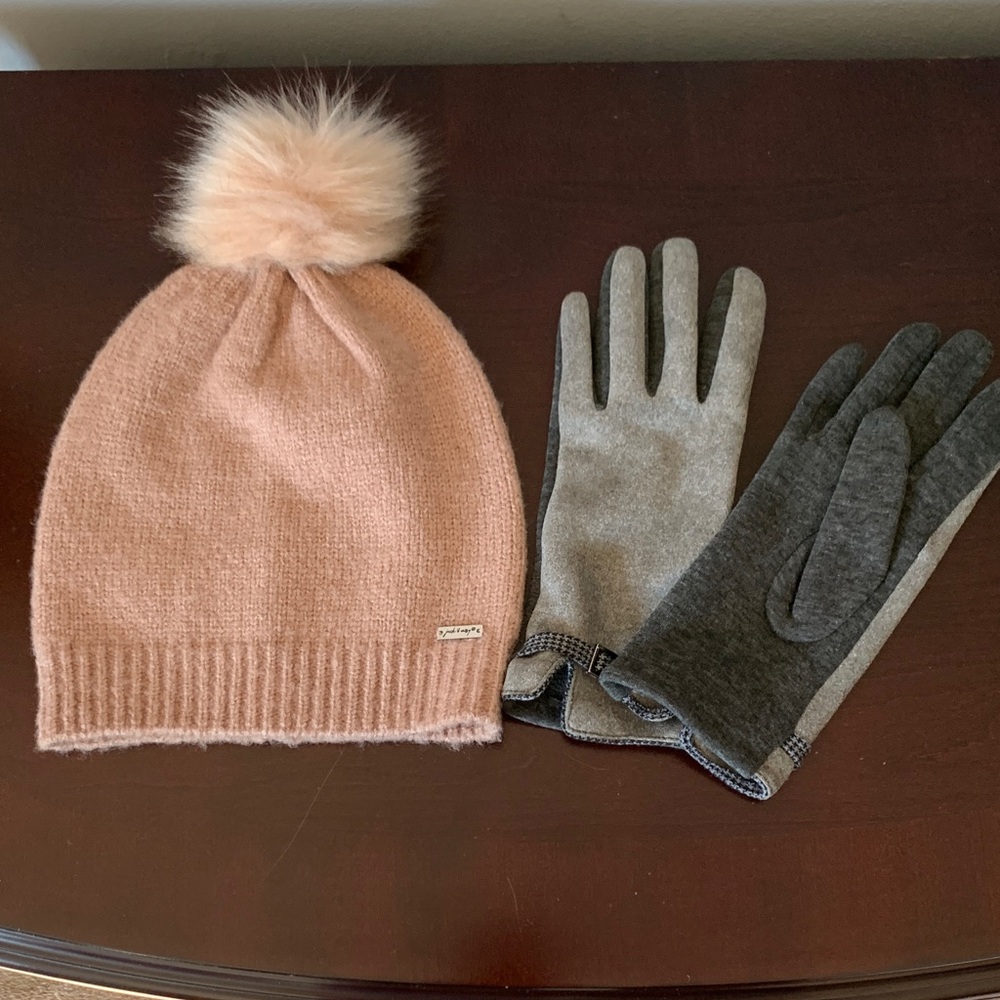 Cozy Pink Beanie and Gray Gloves Set